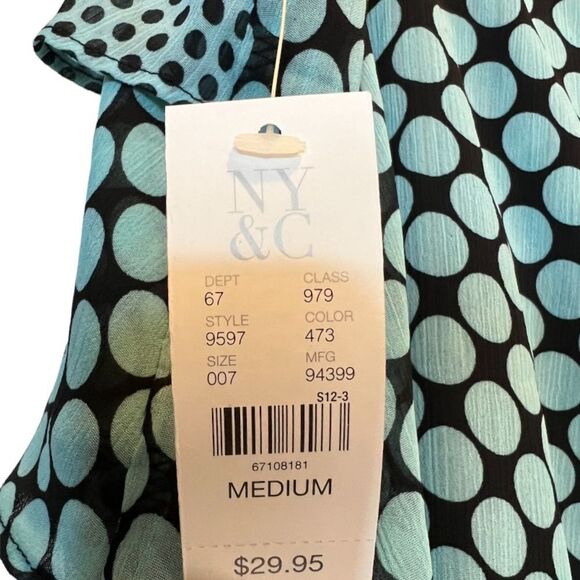 😊3/$30 NY&C sheer ruffle tank top, aqua & black Size M NWT 🏷 - Picture 4 of 8